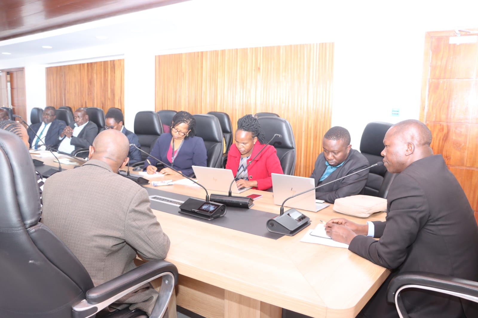 State Department for Public Works Principal Secretary Joel Arumonyang leading his technical Heads of Department while meeting the Public Service Commission at the Public Works Building Boardroom