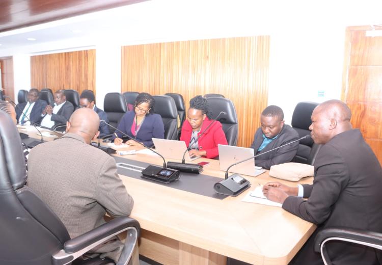 State Department for Public Works Principal Secretary Joel Arumonyang leading his technical Heads of Department while meeting the Public Service Commission at the Public Works Building Boardroom